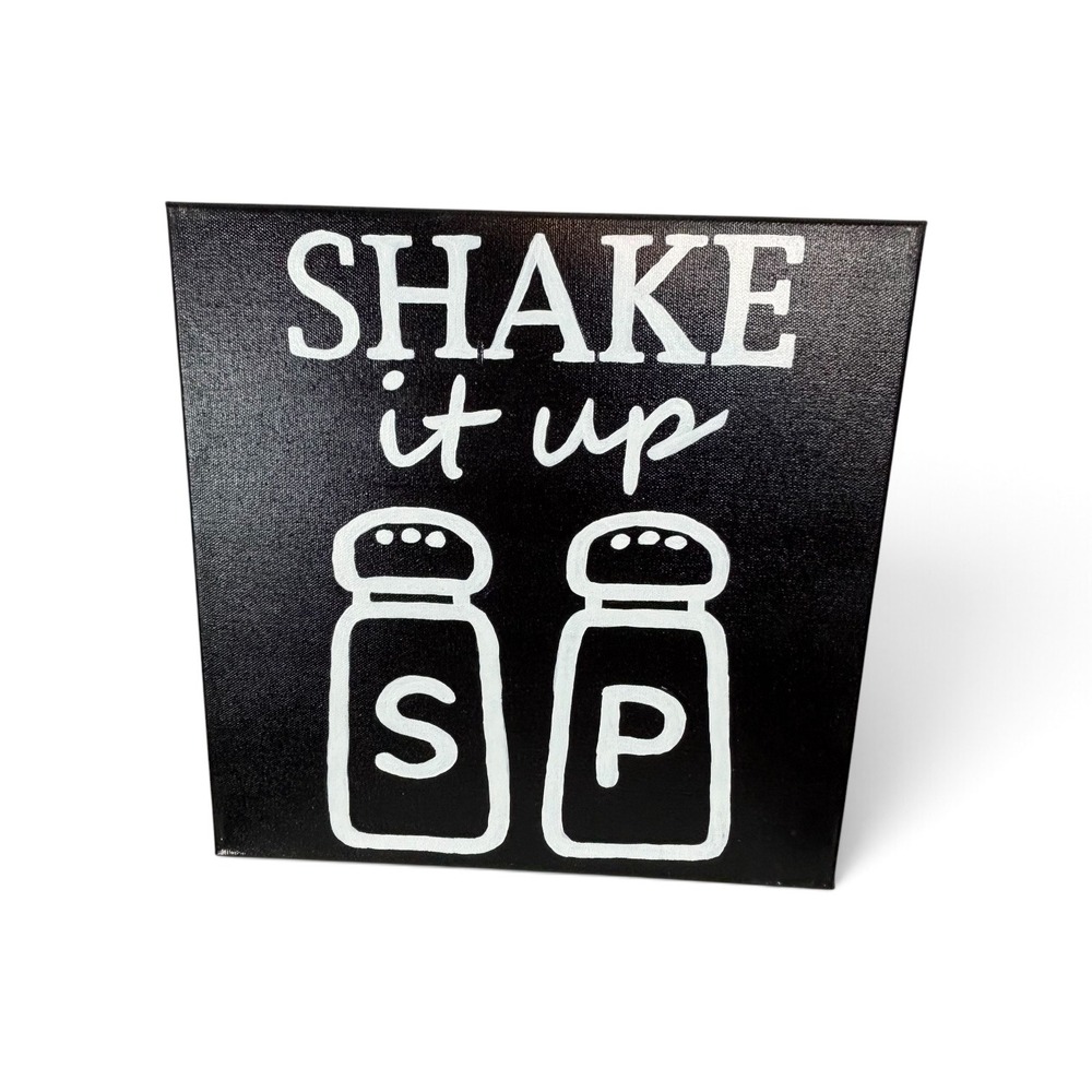 Shake It Up Salt and Pepper Shaker Kitchen Wall Art Hand Painted 12x12 Canvas
